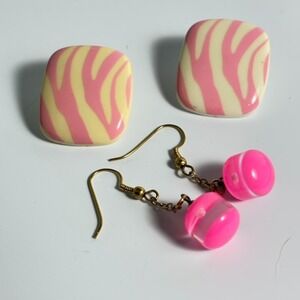 Earrings Vintage Hot Pink Party Earrings Pierced Hook 1990s
